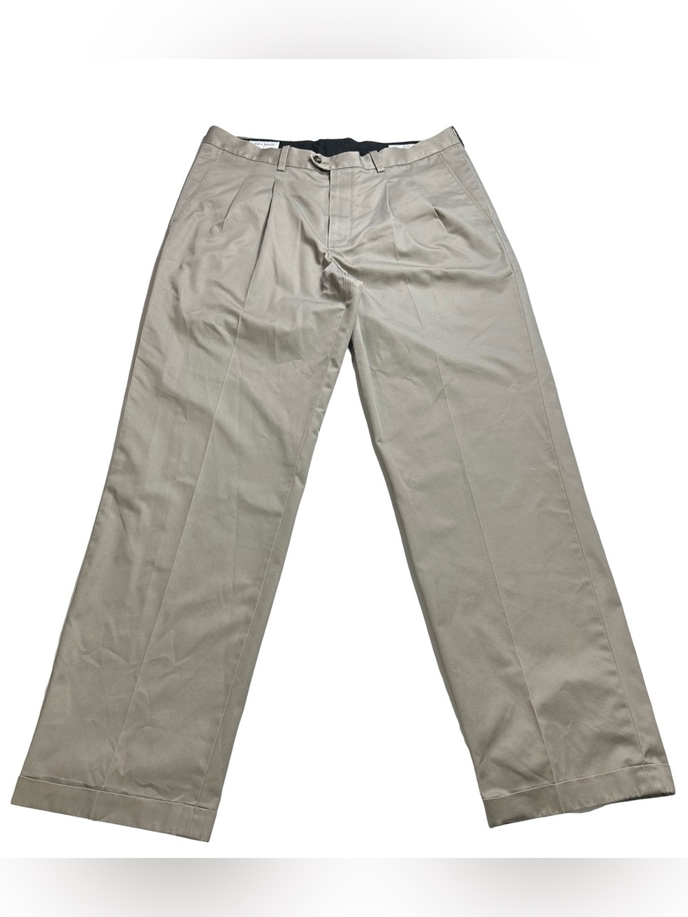 John Nordstrom Beige Supima Cotton Pleated Cuffed Chino Pants Slacks Sz 36x32
